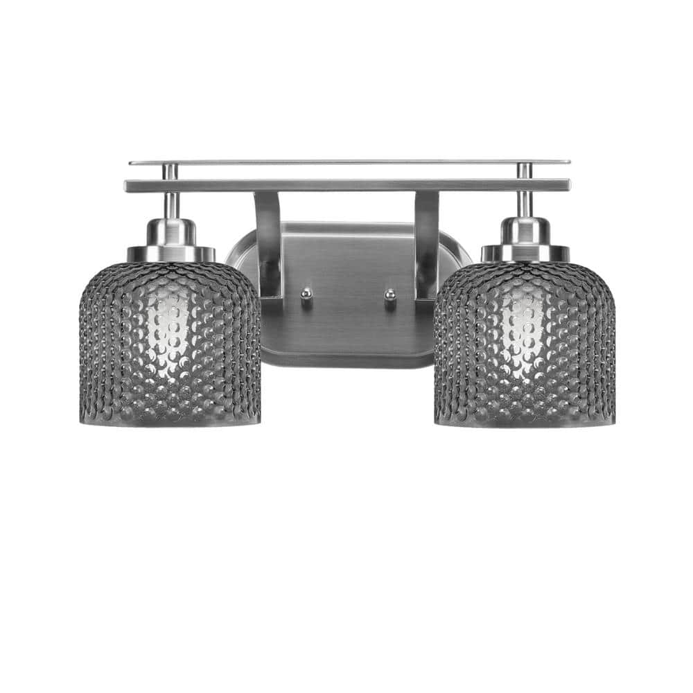 Monroe 16.75 in. 2-Light Vanity Light Brushed NIckel with 6 in. Smoke Textu