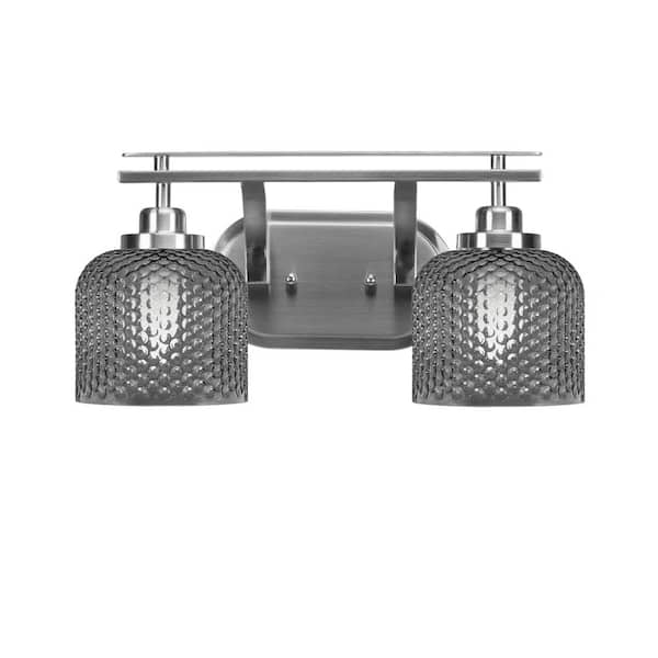 Unbranded Monroe 16.75 in. 2-Light Vanity Light Brushed NIckel with 6 in. Smoke Textured Glass Shade, No Bulbs Included