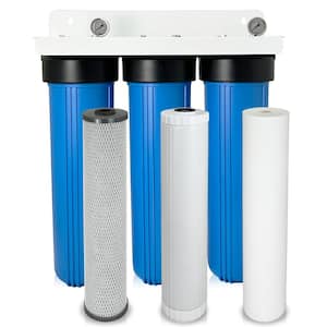 3-Stage Whole House 20 in. Big Blue Water Filtration System, Designed for Iron, Hydrogen Sulfide, Heavy Metal Reduction