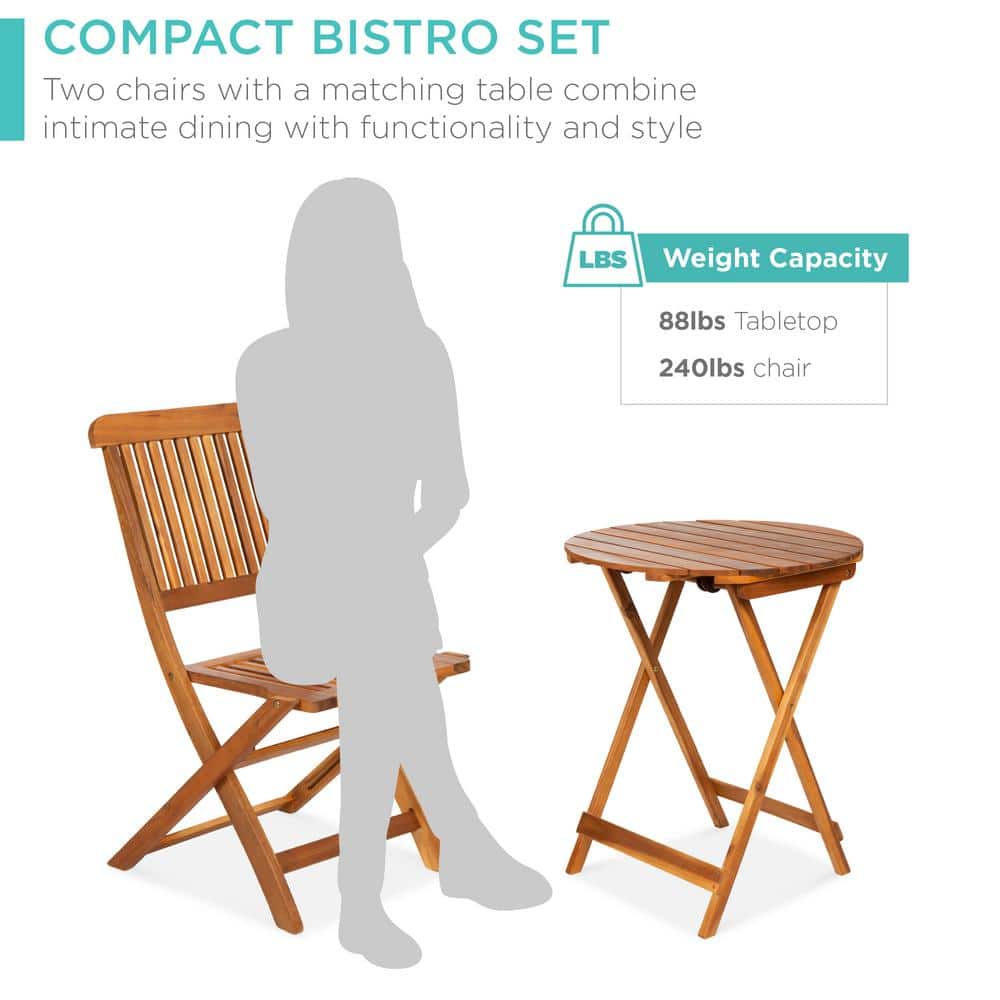 Elegant Acacia Wood 3-Piece Bistro Set with Teak Finish