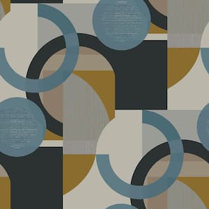 Retro Shapes Geo Blues Multi-Colored Removable Wallpaper Sample