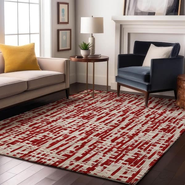 Mayfield Premium Machine Washable Abstract AMF1059 Red 8 ft. x 10 ft. Area Rug