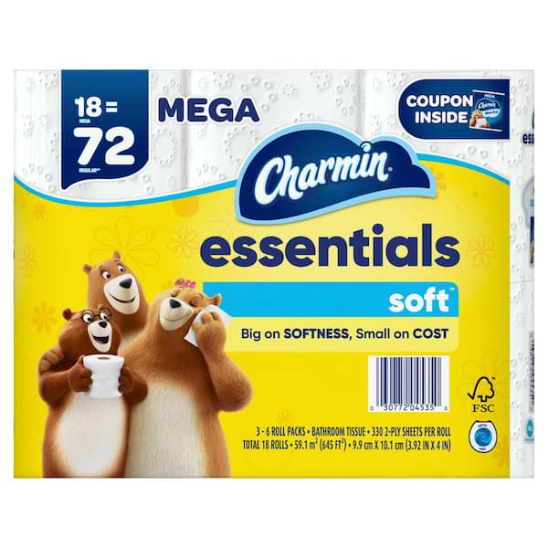 Essentials Soft Toilet Paper Rolls (18-Mega Rolls)