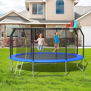 14 ft. Trampoline with Basketball Hoop and Enclosure Ladder Backboard Garden Outdoor