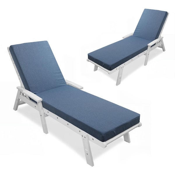 72 in. x 22.4 in. x 3.5 in. (2-Pack) Outdoor Water-Resistant Replacement Chaise Lounge Seat Cushion Sand-Blue