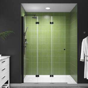48 in. W x 72 in. H Bifold Hinge Frameless 3-Panel Folding Shower Door in Matte Black with Tempered Clear Glass(6mm)