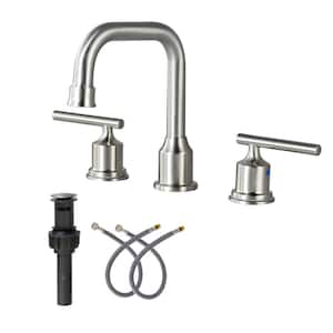 8 in. Widespread 2-Handle Bathroom Faucet with Pop Up Drain, 3 Hole Bathroom Sink Lavatory Faucet in Brushed Nickel