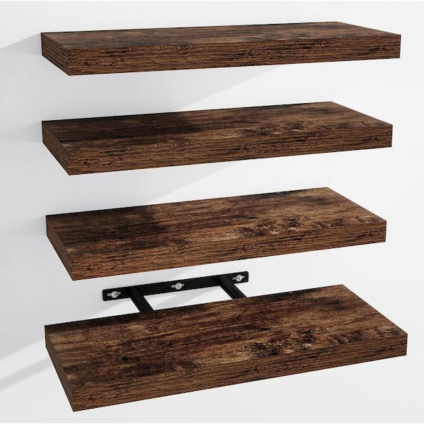 Unbranded 15 in. W x 6 in. D Rustic Brown Wood Floating Shelves for Wall(Set of 4), Wall Mounted Decorative Wall Shelf