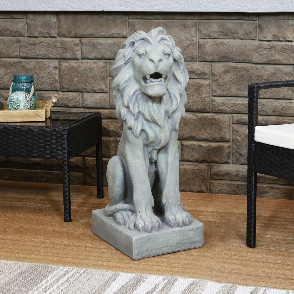 Gray Concrete Noble Beast Sitting Lion Outdoor Statue - 30"