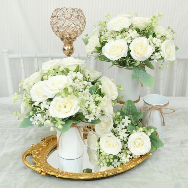 9 in. White Indoor Artificial Rose Wedding Table Dining Centerpiece in  Metal Pot Set of 3 HDD2RGL3VB - The Home Depot