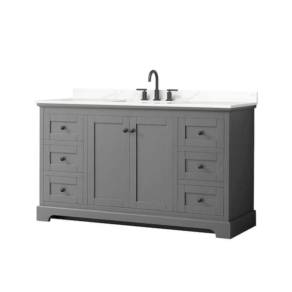 Wyndham Collection Avery 60 in. W x 22 in. D x 35 in. H Single Bath Vanity in Dark Gray with Giotto Quartz Top