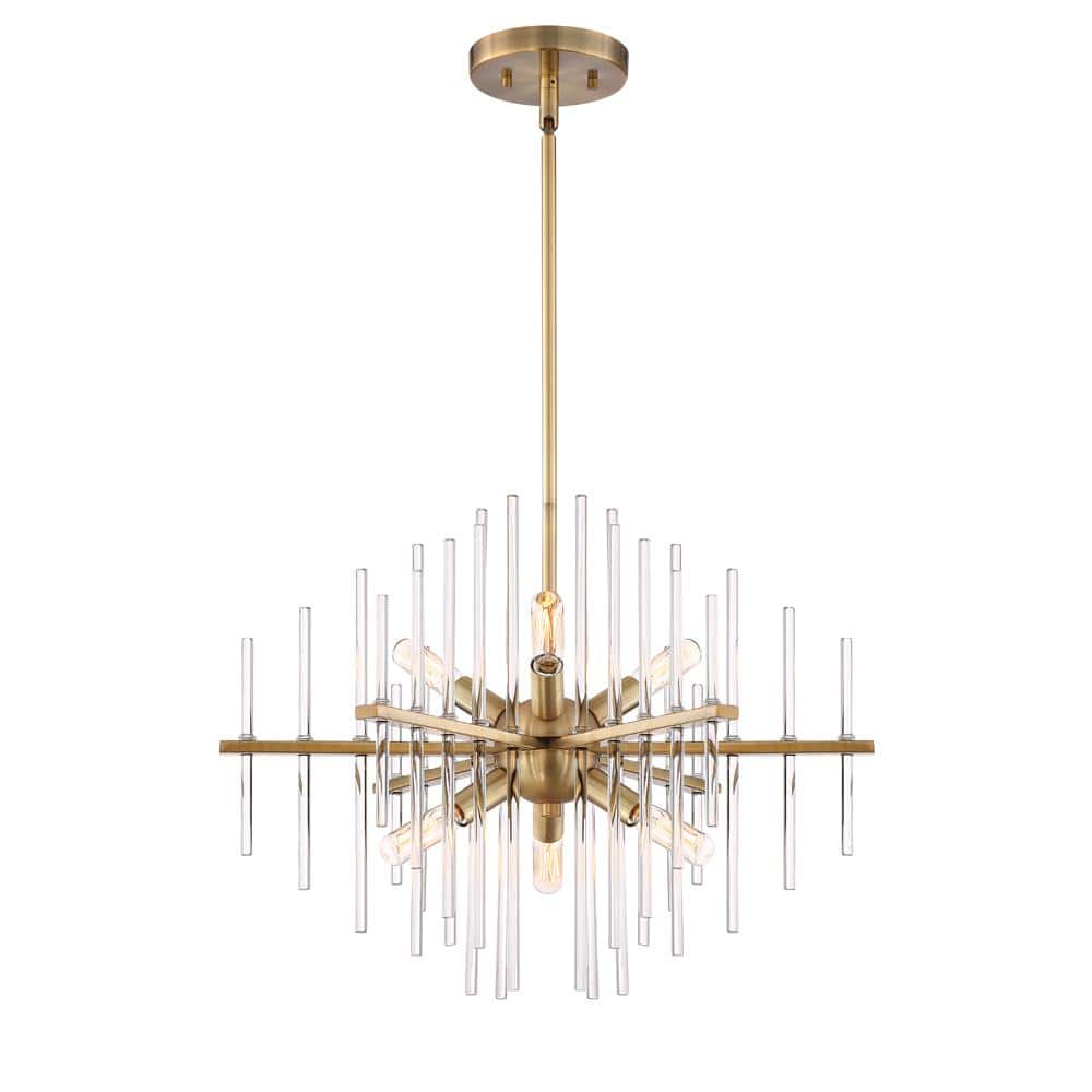 Burnished Antique Brass Sputnik Chandelier with Clear Glass Rods