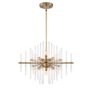 Reeve 6-Light Brushed Antique Bronze Chandelier with Clear Glass Rods For Dining Rooms