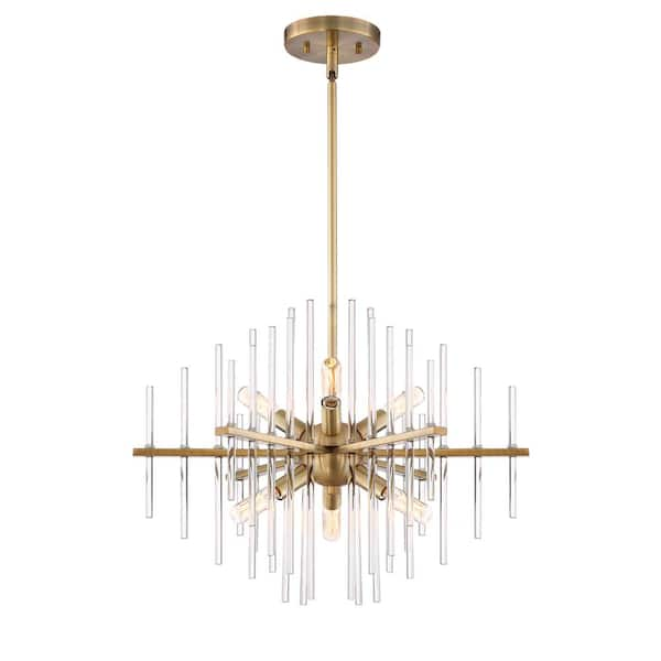 Designers Fountain Reeve 6-Light Brushed Antique Bronze Chandelier with Clear Glass Rods For Dining Rooms