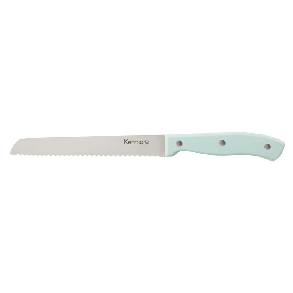 Kenmore Kane 14-Piece Glacier Blue Stainless Steel Cutlery Set with Rubber Wood Block