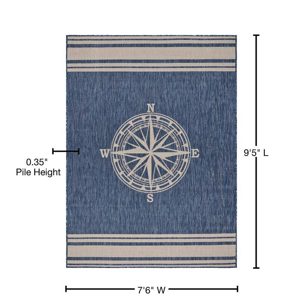 Nautical Blue and White Compass Stripe Indoor/Outdoor Rug