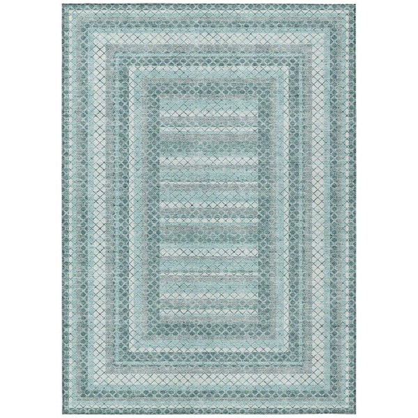 Chantille Machine Washable Indoor/Outdoor Abstract ACN2011 Teal 8 ft. x 10 ft. Area Rug