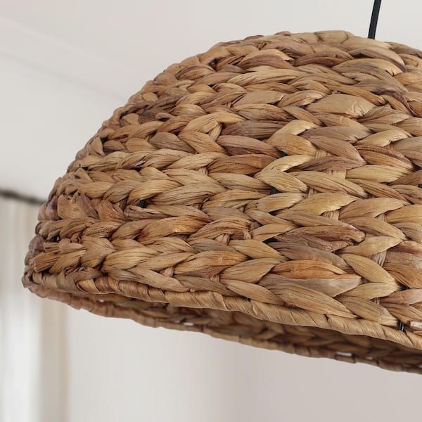TinHon Boho Rattan Pendant Light 15.7 in. Natural Woven Dome