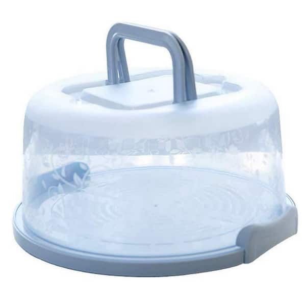 Plastic Small Cake Carrier Holder with Collapsible Handles for 7 in. Dia and 2.5 in. Height Cake, Blue