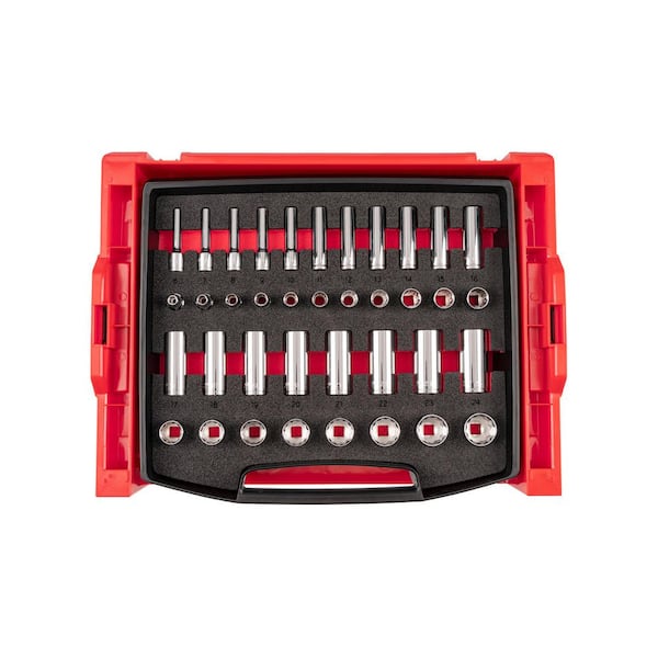 3/8 Inch Drive Shallow and Deep 12pt Socket and Ratchet Set in Modular Stacking Tool Box, 83-Pc (1/4-1 in., 6-24 mm)