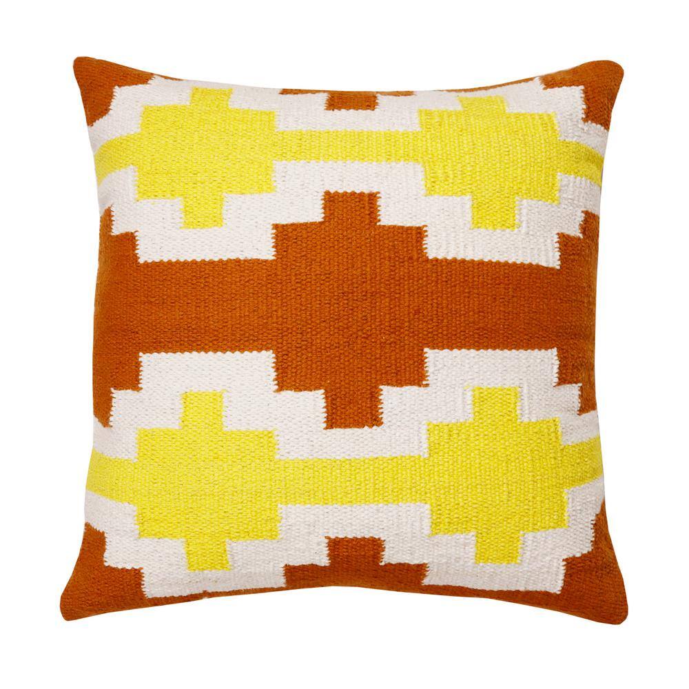 Adobe Orange, Yellow, and White Geometric Lattice 20" Cotton Throw Pillow