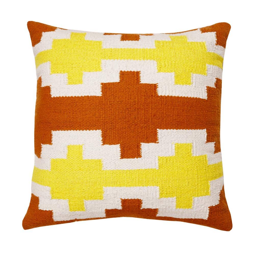 Adobe Orange, Yellow, and White Geometric Lattice 20" Cotton Throw Pillow