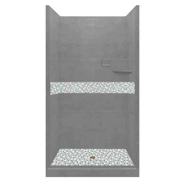 American Bath Factory Del Mar 42 in. L x 42 in. W x 80 in. H Center Drain Alcove Shower Kit with Shower Wall and Shower Pan in Wet Cement