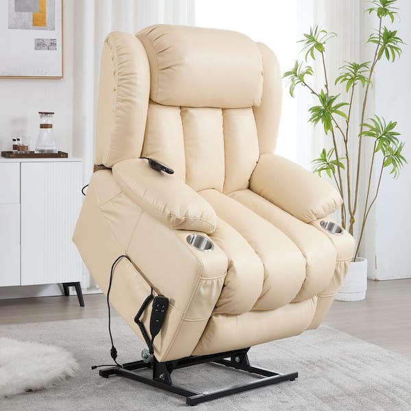 aisword Beige Elegant Dual Motor Faux Leather Power Lift Recliner