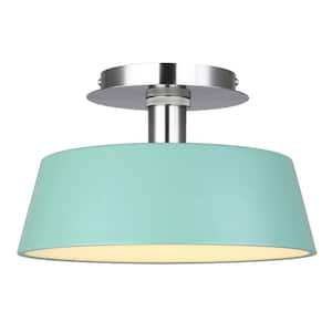 Jessa 12.75 in. 1 Light Integrated LED Teal Modern Flush Mount with Teal Metal Shade