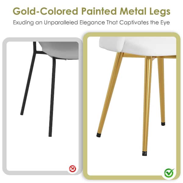 Elegant White Velvet Dining Chairs with Gold Metal Legs-Modern Upholstered Dining Room Chairs, Set of 4