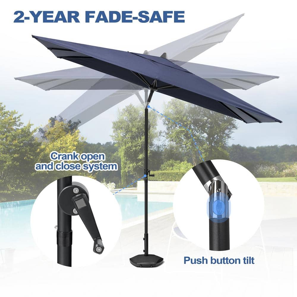 Navy Blue Rectangular Aluminum Patio Umbrella with Crank and Tilt