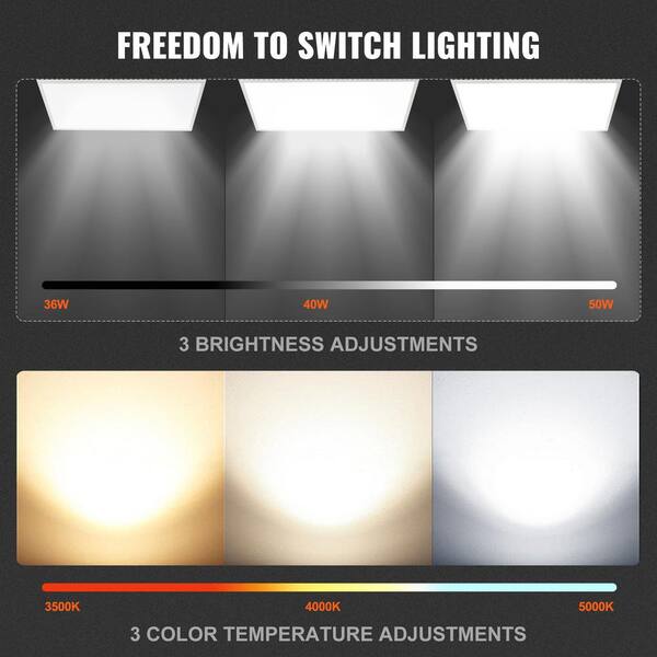 VEVOR 2 PCS 2 ft. x 4 ft. LED Flat Panel Light 6000LM 50 W LED Drop Ceiling Light 3500K/4000K/5000K for Home Office Classroom