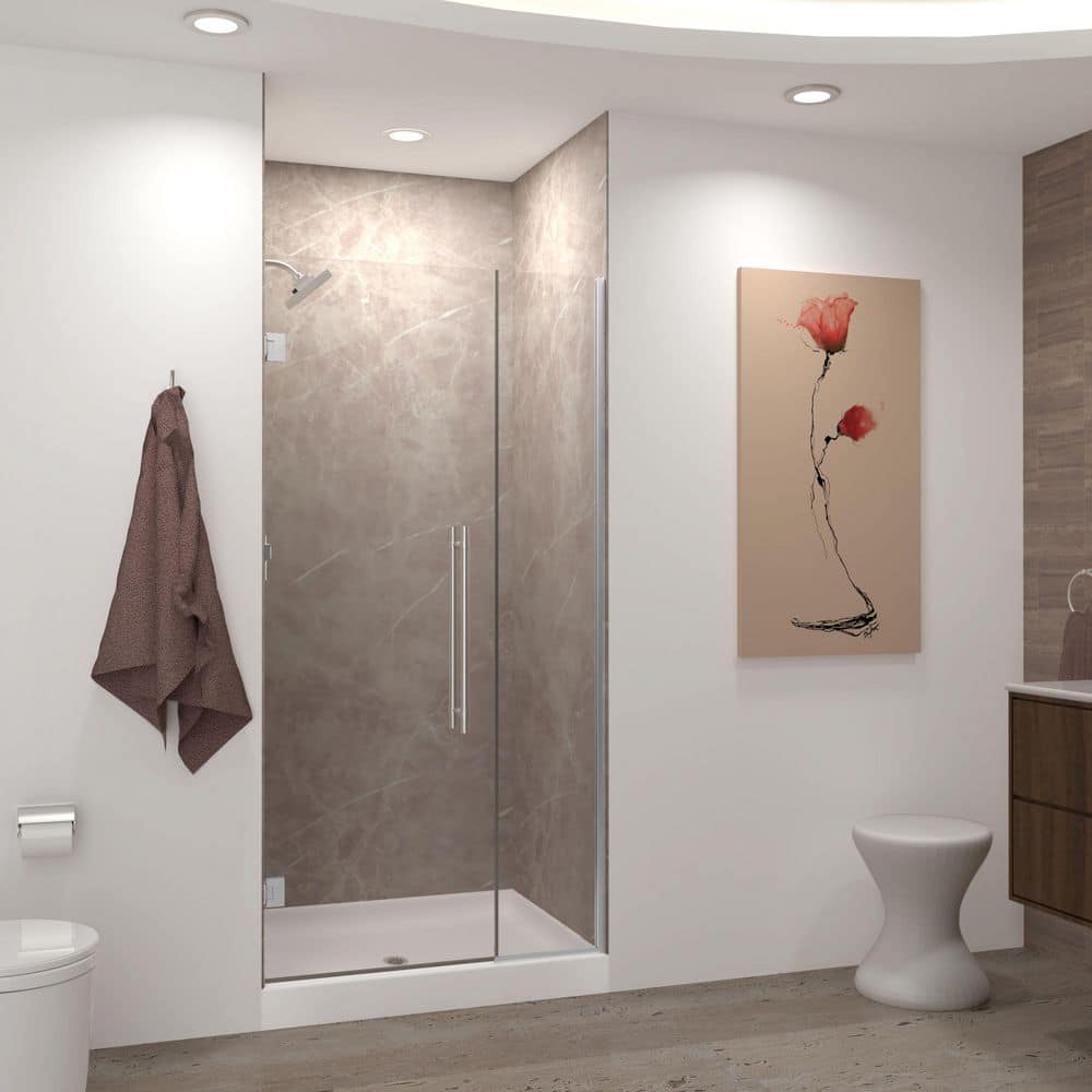 Elizabeth 37.5 in. W x 76 in. H Hinged Frameless Shower Door in Brushed Stainless with Clear Glass price history on PriceWatchPro