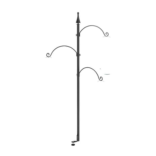 14.17 in. Height Black Metal Clamp on Deck Hook for Bird Feeder with Tri-Hooks for Outdoor Use (Feeders Not Included)