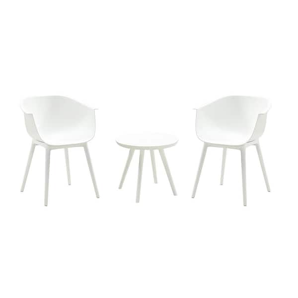 Unbranded 3-Piece Plastic Patio Conversation Set Patio Seating Group in White