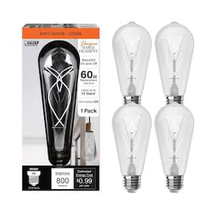 60-Watt Equivalent ST19 Dimmable Knot Thin White Filament Clear E26 Vintage Edison LED Light Bulb Soft White (4-Pack)