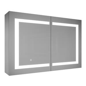 36 in. W x 24 in. H Rectangular Silver Dual Swing Surface Mount Wall Medicine Cabinet with Mirror