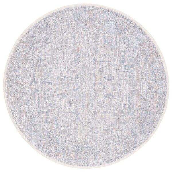 SAFAVIEH Marmara Beige/Gray/Blue 7 ft. x 7 ft. Round Border Floral Area Rug