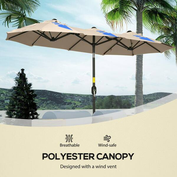 VAMOP 9.5 ft. Steel Double-Sided Push-Button Tilt Crank Market Patio  Umbrella with 3 Air Vents in Brown ZZH102762