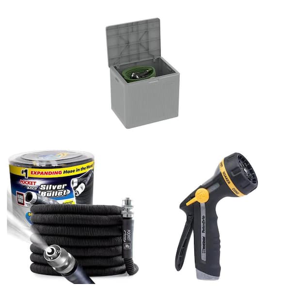 200 ft. Expandable Hose Reel Box, 3/4 in. x 100 ft. Expandable Hose, and 8-Pattern Nozzle Combo