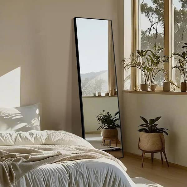 Black 15 in. W x 56 in. H Rectangle Metal Wall Full Length Mirror