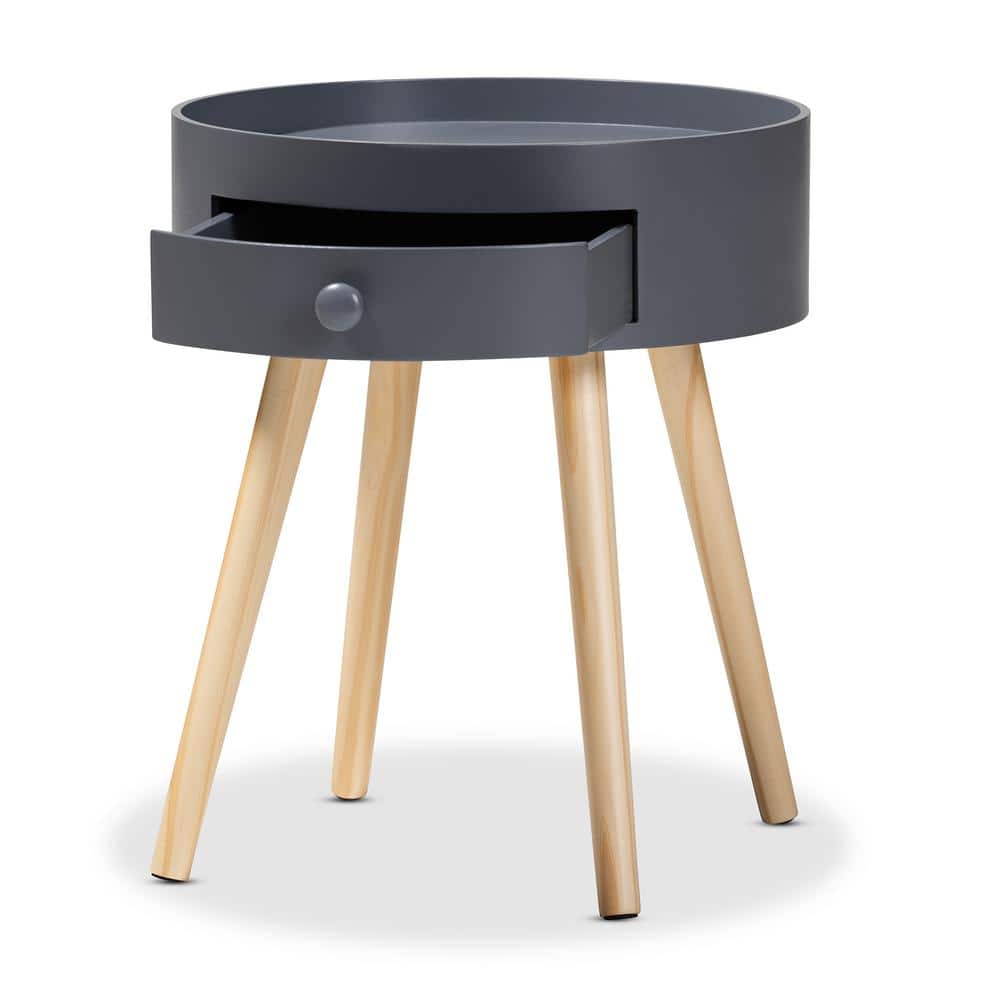 Mid-Century Modern Gray 15'' Wood Nightstand with Tray-Style Top
