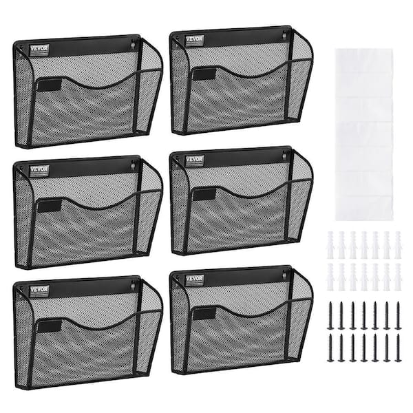 File Wall Rack, 6-Piece 1 Pocket Mesh Wall File Holder, Wall Mounted Magazine Mail Paper and Document Storage Folder
