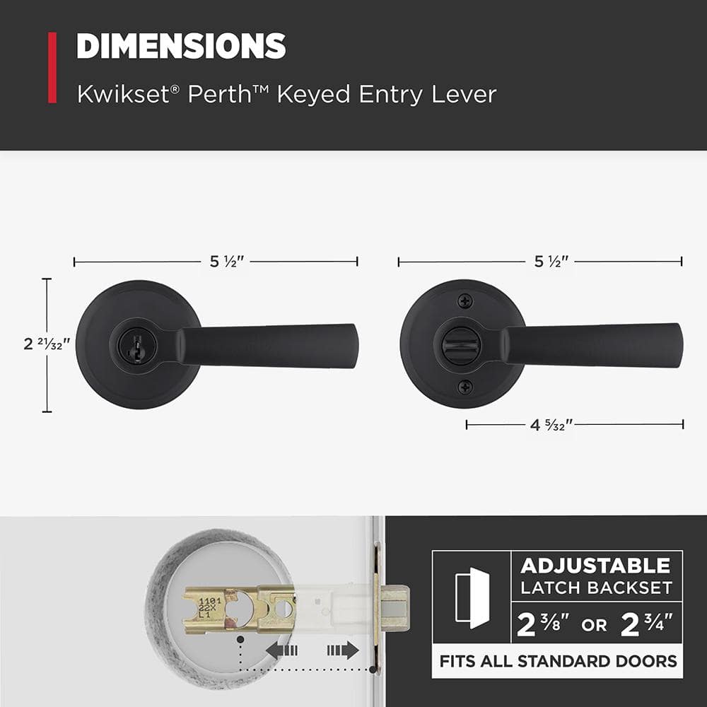 Matte Black Transitional Keyed Entry Door Lever with Round Rosette