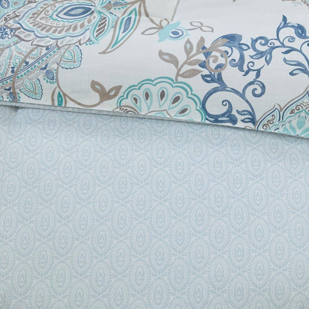 California King Blue Cotton Reversible Comforter Set
