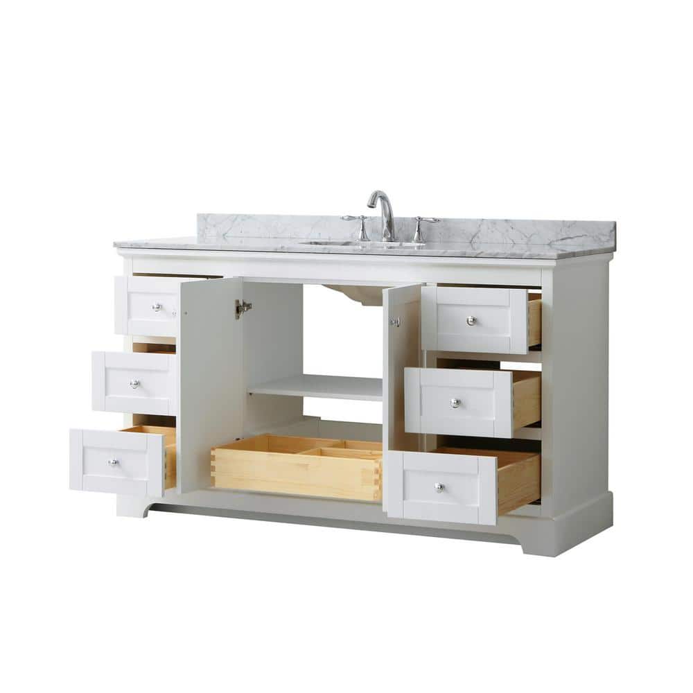 Avery 60'' White Single Bathroom Vanity with Marble Top