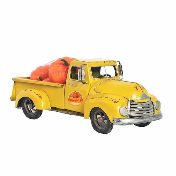 Zaer Ltd. International 5.75 in. Tall Country Style Yellow Pickup Truck with Removable Pumpkins