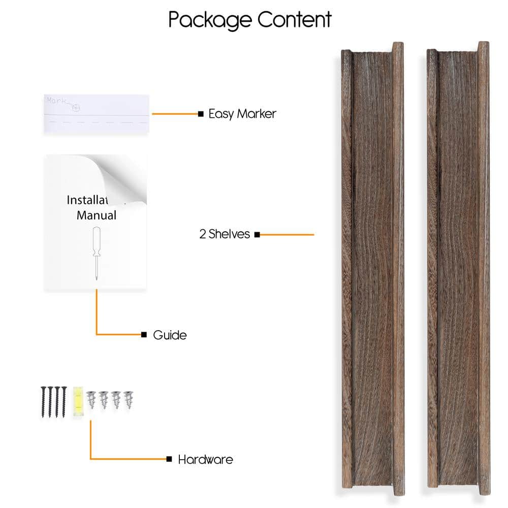 Duffy 24'' Torched Brown Paulownia 2-Piece Wall Shelf Set