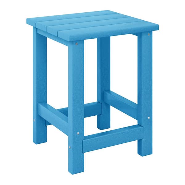 Children's Laguna Outdoor Patio All Weather Fade Resistant Kids Poly Plastic Adirondack Square Side Table, Pacific Blue
