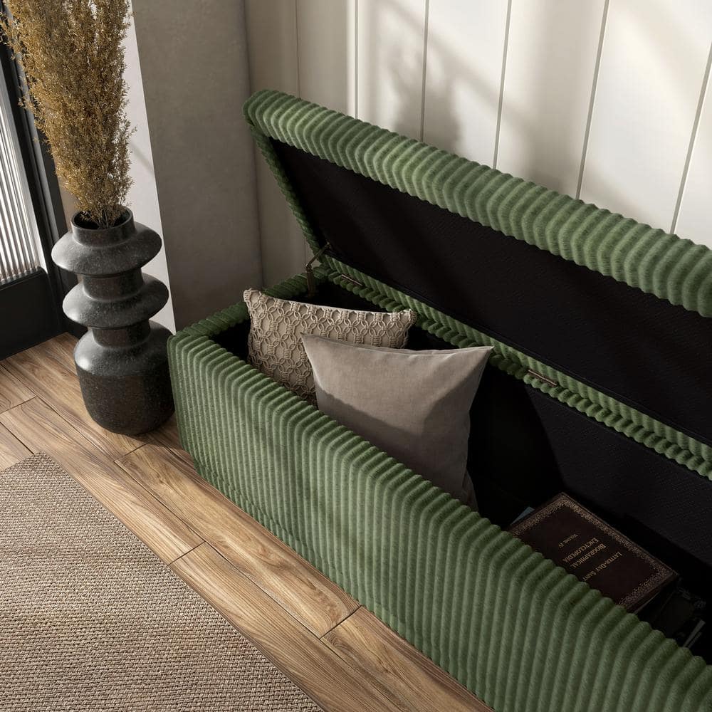 Furniture of America Baraz Rectangle Green Corduroy 48 in. Bedroom Bench With Storage EC-BN2404GR